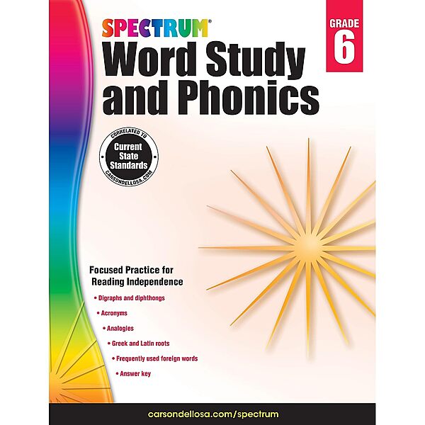 Carson-Dellosa Spectrum Word Study And Phonics Workbook, Grade 6