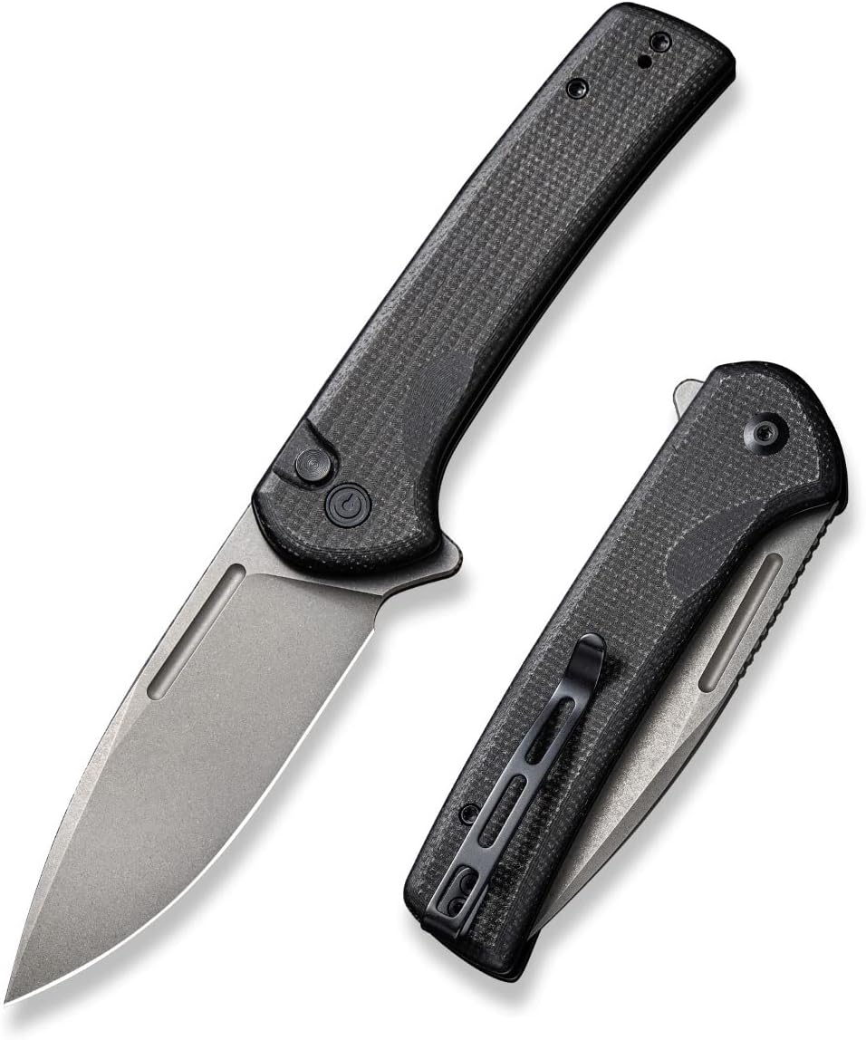 CIVIVI Conspirator Pocket Folding Knife 3.48in Blade, Micarta Handle, Button Lock