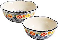 Gibson Home Luxembourg 2 Piece Stoneware Bowl Set, White with Blue Design, 10 and 8 Inch