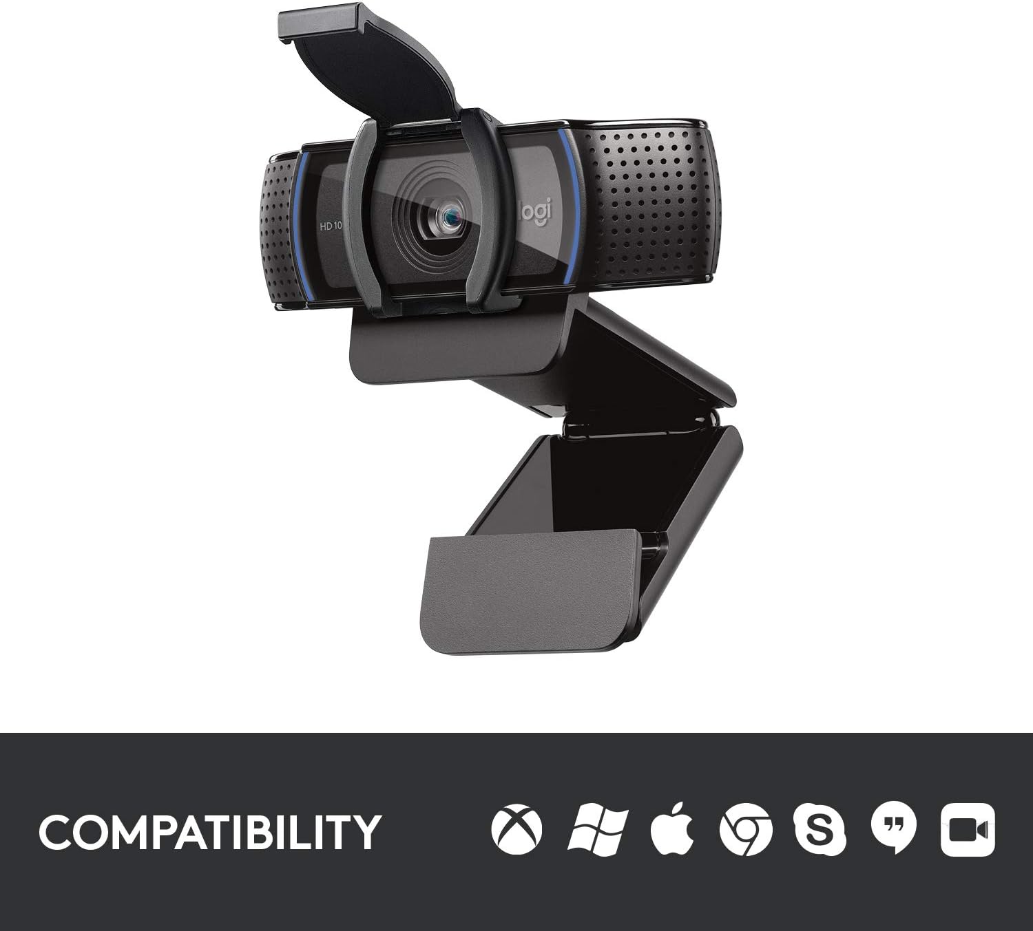 Logitech C920S HD Pro Webcam, Full HD 1080p/30fps Video Calling, Clear Stereo Audio, Light Correction, Privacy Shutter