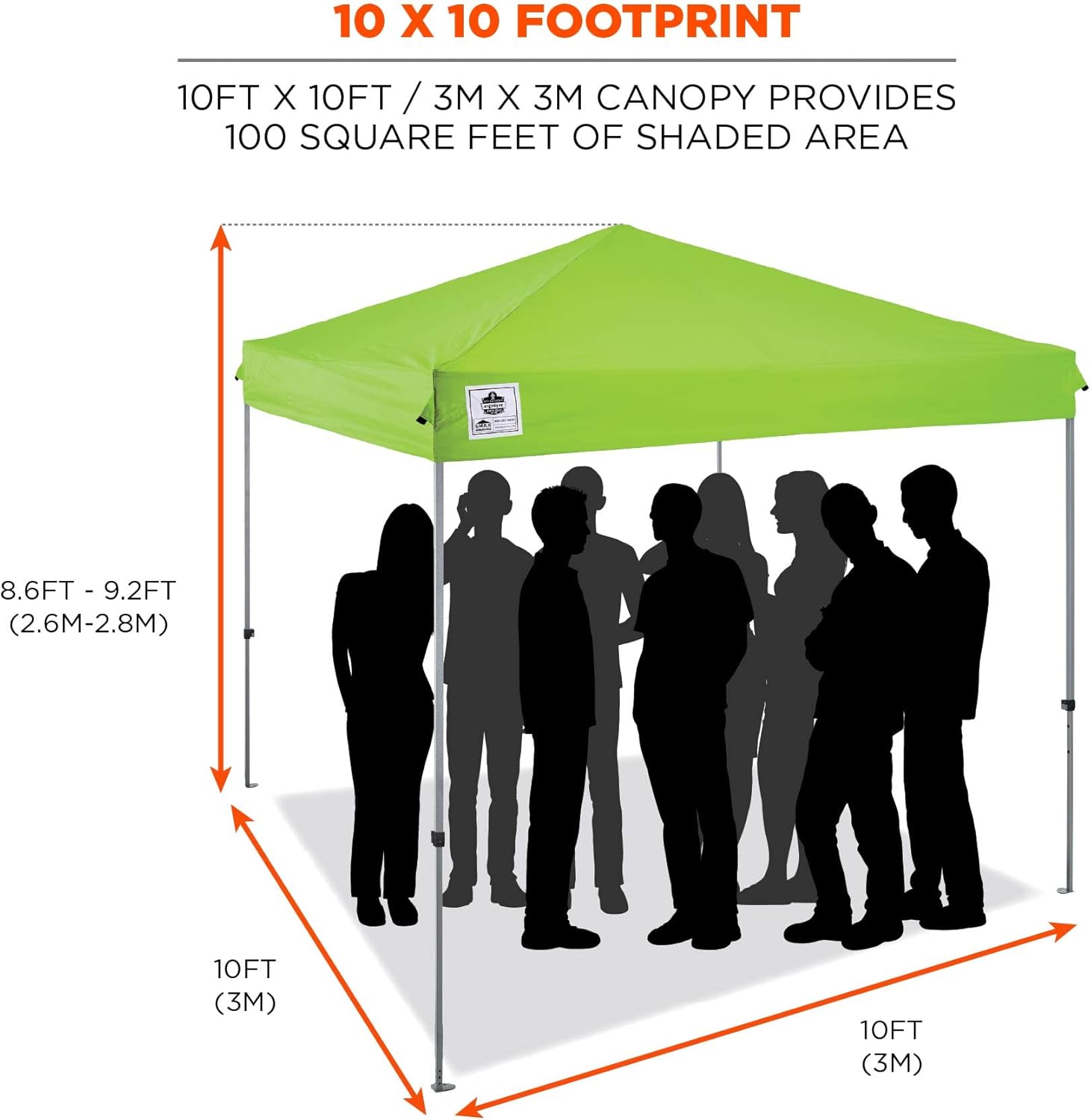 Ergodyne SHAX 6010 Pop-Up Canopy Tent, Lightweight, 10' x 10', Lime
