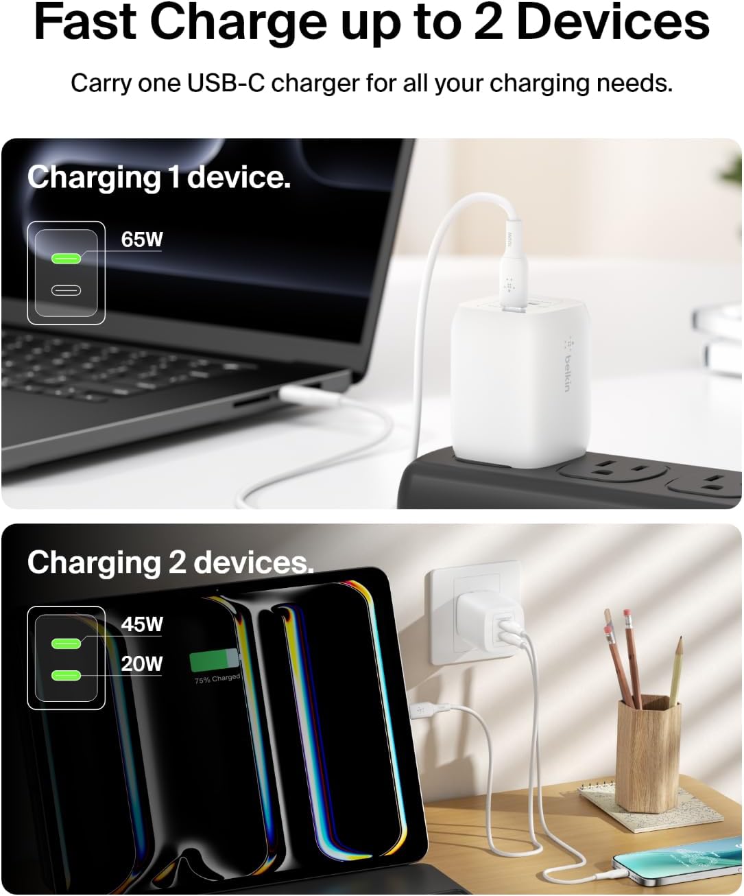 Belkin BOOSTCHARGE Pro 65W Dual USB-C GaN Wall Charger