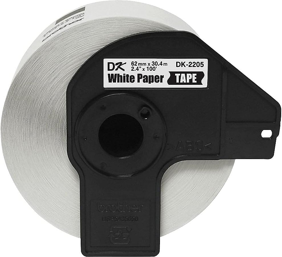 Brother DK2205 Continuous Paper Label Tape, 2-2/5-Inch x 100 ft Roll, White