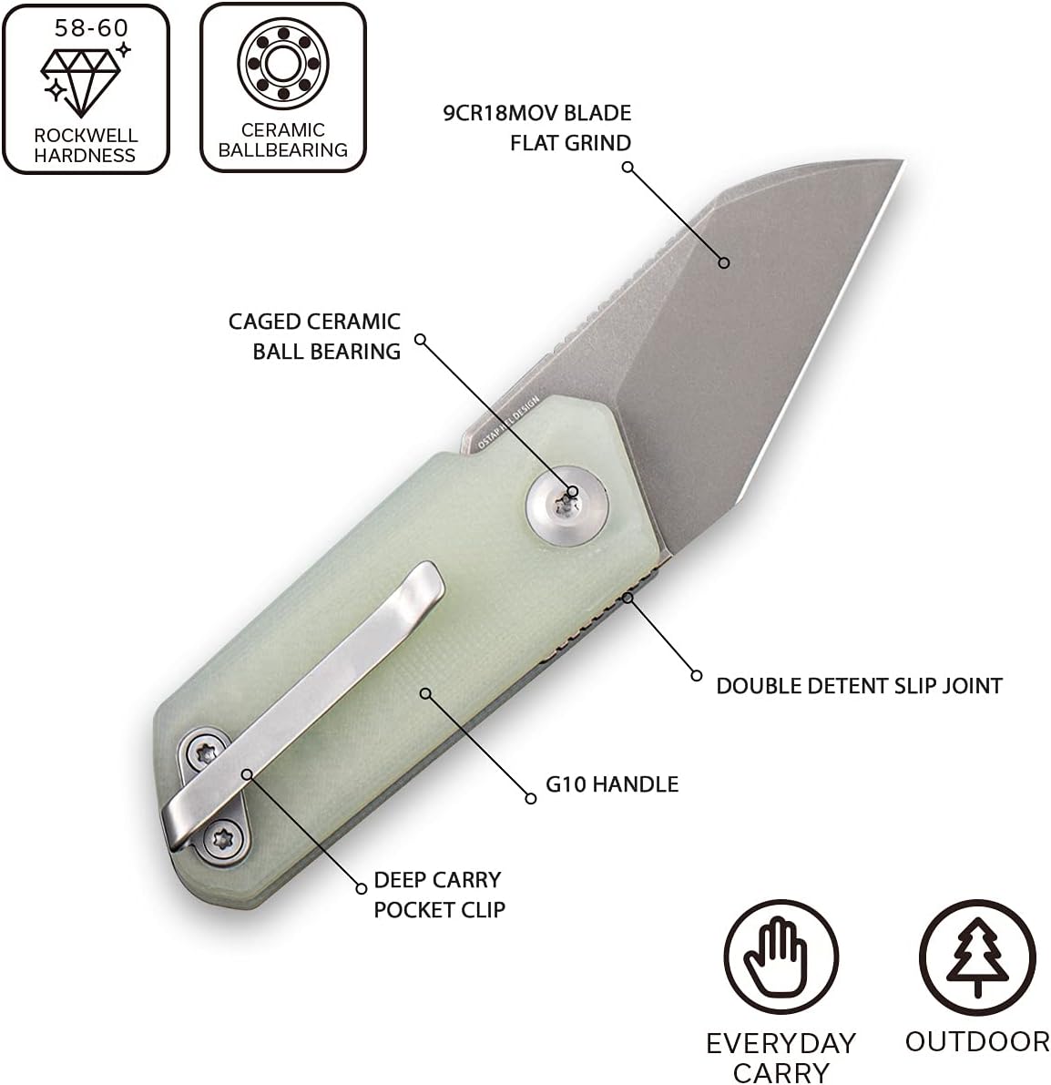 CIVIVI Ki-V Front Flipper Pocket Knife, Double Detent Slip Joint Small Folding Knife with Deep Carry Pocket Clip For Easy
