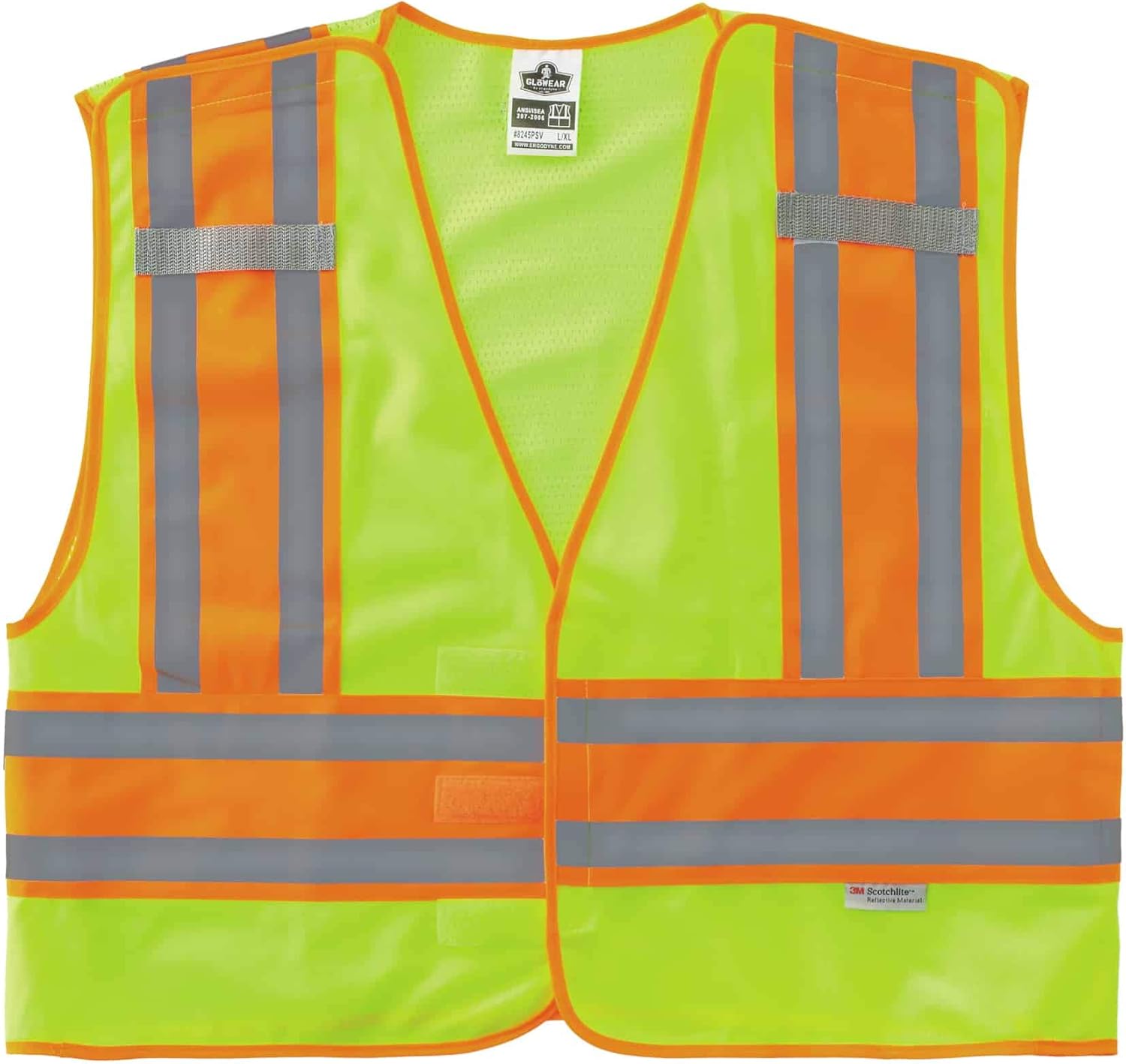 ERGODYNE GloWear 8245PSV Public Safety Reflective Vest, High Visibility, ANSI Compliant, Breakaway