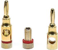 Monoprice 109437 5PRJX74047 Gold Plated Speaker Banana Plugs – 5 Pairs – Open Screw Type, For Speaker Wire, Home Theater