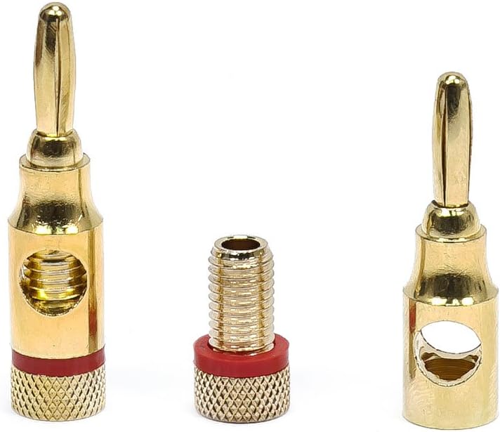 Monoprice 109437 5PRJX74047 Gold Plated Speaker Banana Plugs – 5 Pairs – Open Screw Type, For Speaker Wire, Home Theater