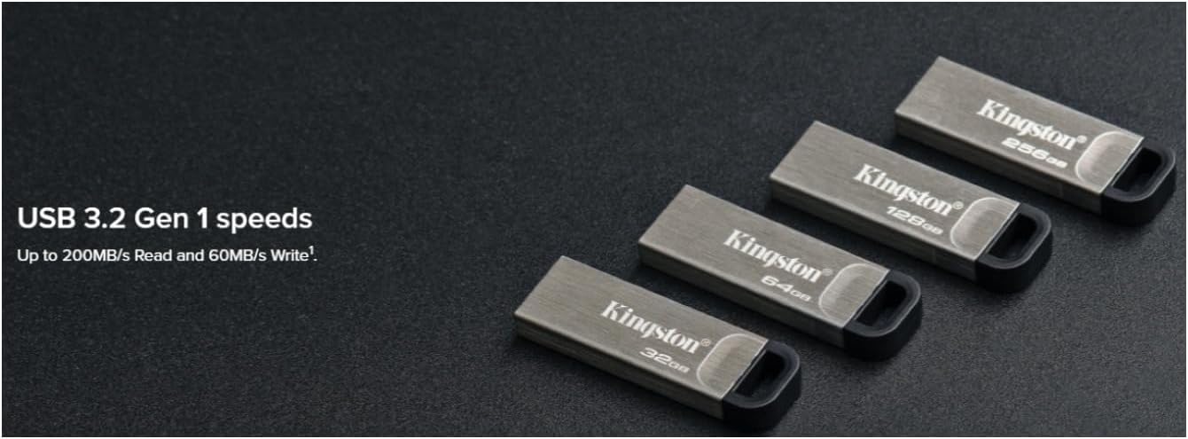 Kingston DataTraveler Kyson 128GB High Performance USB 3.2 Metal Flash Drive | Speeds up to 200MB/s | DTKN/128GB