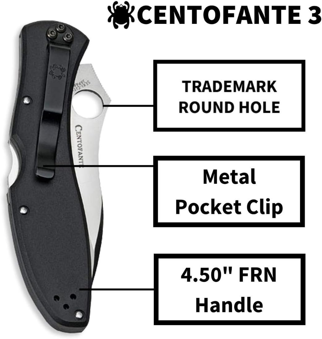 Spyderco CENTOFANTE 3 Prestige Folding Utility Pocket Knife with 3.14" VG-10 Stainless Steel Hollow Ground Blade
