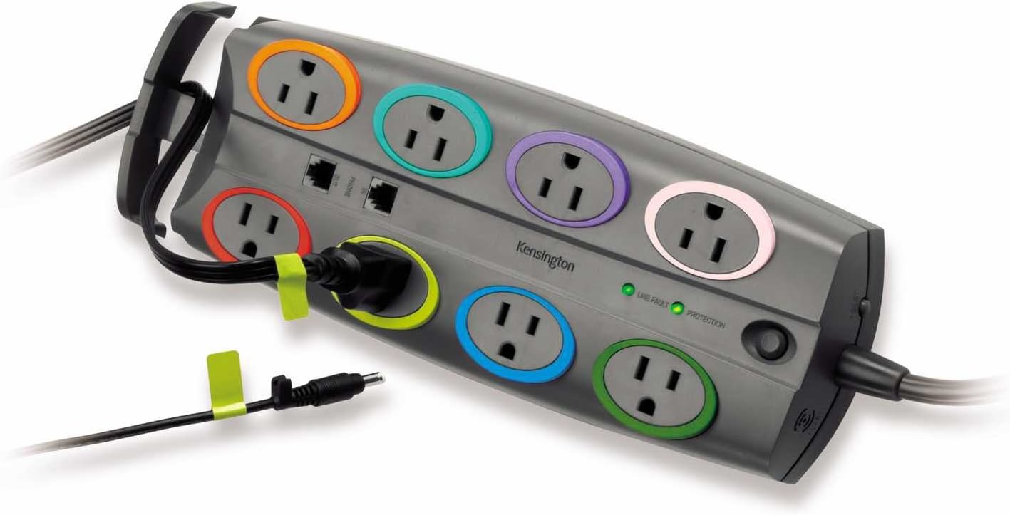 KENSINGTON SmartSockets Surge Protector, 8-Foot Cord