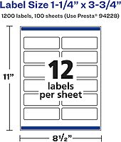 Avery Glossy White Rectangle Labels, Sure Feed Technology, 1.25" x 3.75", Print-to-The-Edge, Permanent Adhesive, Laser/Inkjet Printable