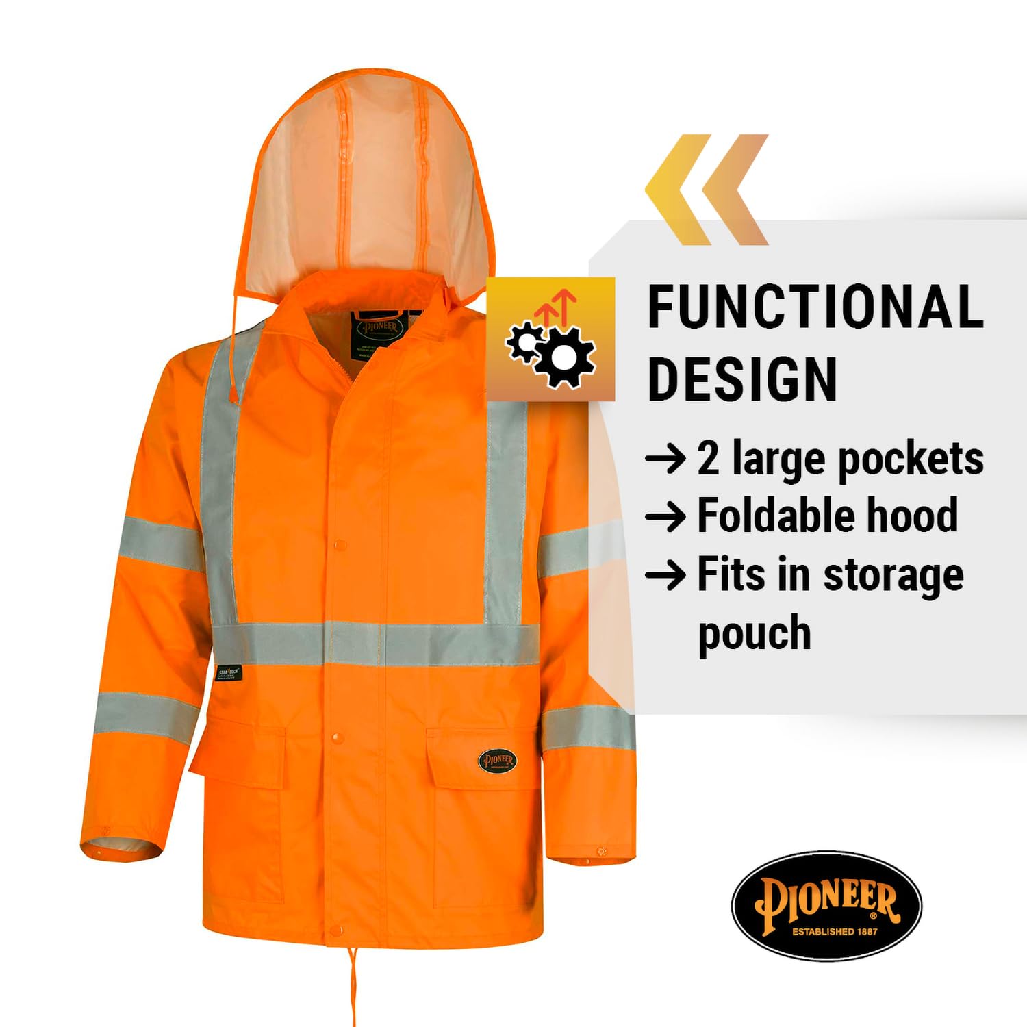 Pioneer High Visibility Rain Gear Safety Jacket and Bib Pants – Hi Vis Waterproof Reflective PVC Work Suit for Men