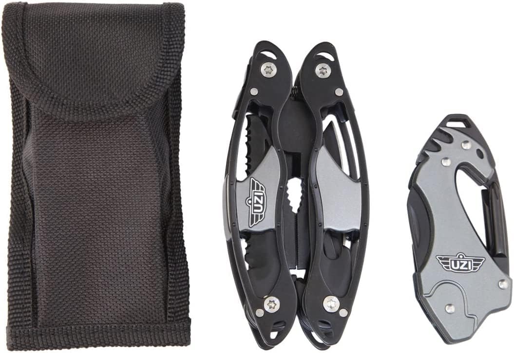UZI UZI-GS-001 Survival Tactical Combo Pack with Multi-Tool Pliers and Keychain, Black
