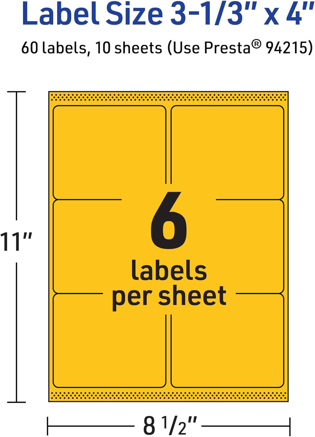 Avery Printable Rectangle Labels, Sure Feed Technology, 3-1/3" x 4", Bright Yellow, Laser/Inkjet Printable