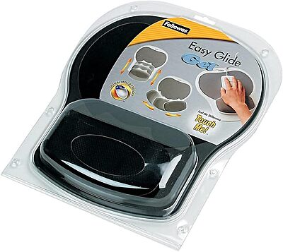 Fellowes Easy Glide Gel Mouse Pad w/Wrist Rest, 10 x 12 X 1 1/2, Black