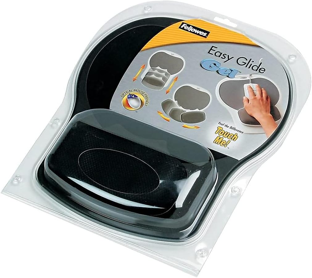 Fellowes Easy Glide Gel Mouse Pad w/Wrist Rest, 10 x 12 X 1 1/2, Black