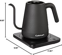 Cuisinart GK-1 Digital Goose Neck Kettle, Precision Gooseneck Spout Designed for Precise Pour Control that Holds 1-Liter, 1200-Watt Allows for Quick Heat Up, Stainless Steel,Black Black Goose Neck