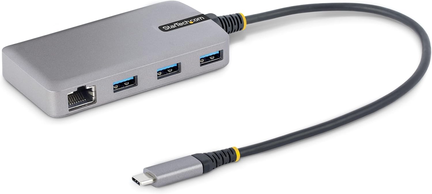 StarTech.com 3-Port USB-C Hub with Ethernet - 3X USB-A Ports, Gigabit Ethernet RJ45, USB 3.0 5Gbps, Bus-Powered