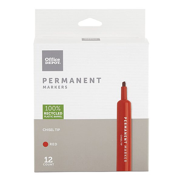 Office Depot 100% Recycled Plastic Permanent Markers, Chisel Point, Red Ink, Pack Of 12, OD-PM-12RED