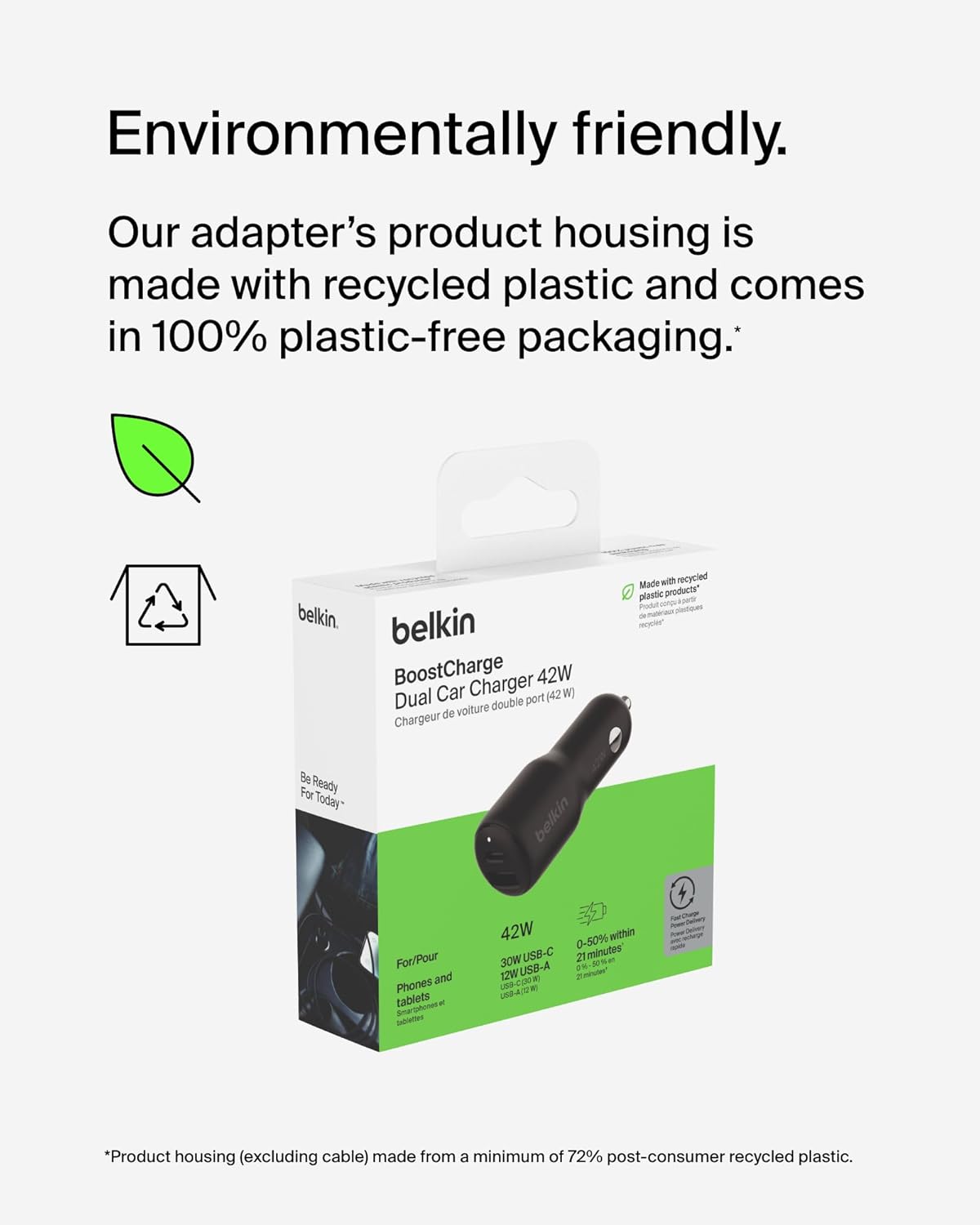 Belkin BoostCharge Dual Car Charger 42W (30W USB-C PD 3.1 + 12W USB-A)