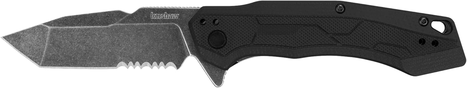 Kershaw Analyst Tanto Pocket Knife, 3.25" 8Cr13MoV Steel Blade, Liner Lock Folder, EDC Black