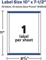 AVERY Glossy White Rectangle Labels, Sure Feed Technology, 10" x 7.5"