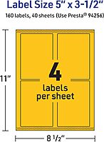 Avery Printable Rectangle Labels, Sure Feed Technology, 5 x 3-1/2, Bright Yellow, Laser/Inkjet Printable