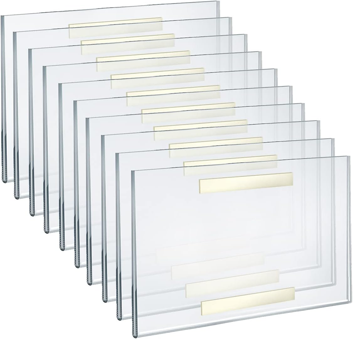 AZAR DISPLAYS Clear Acrylic Self Adhesive Wall Sign Holder Frames - Pack of 10