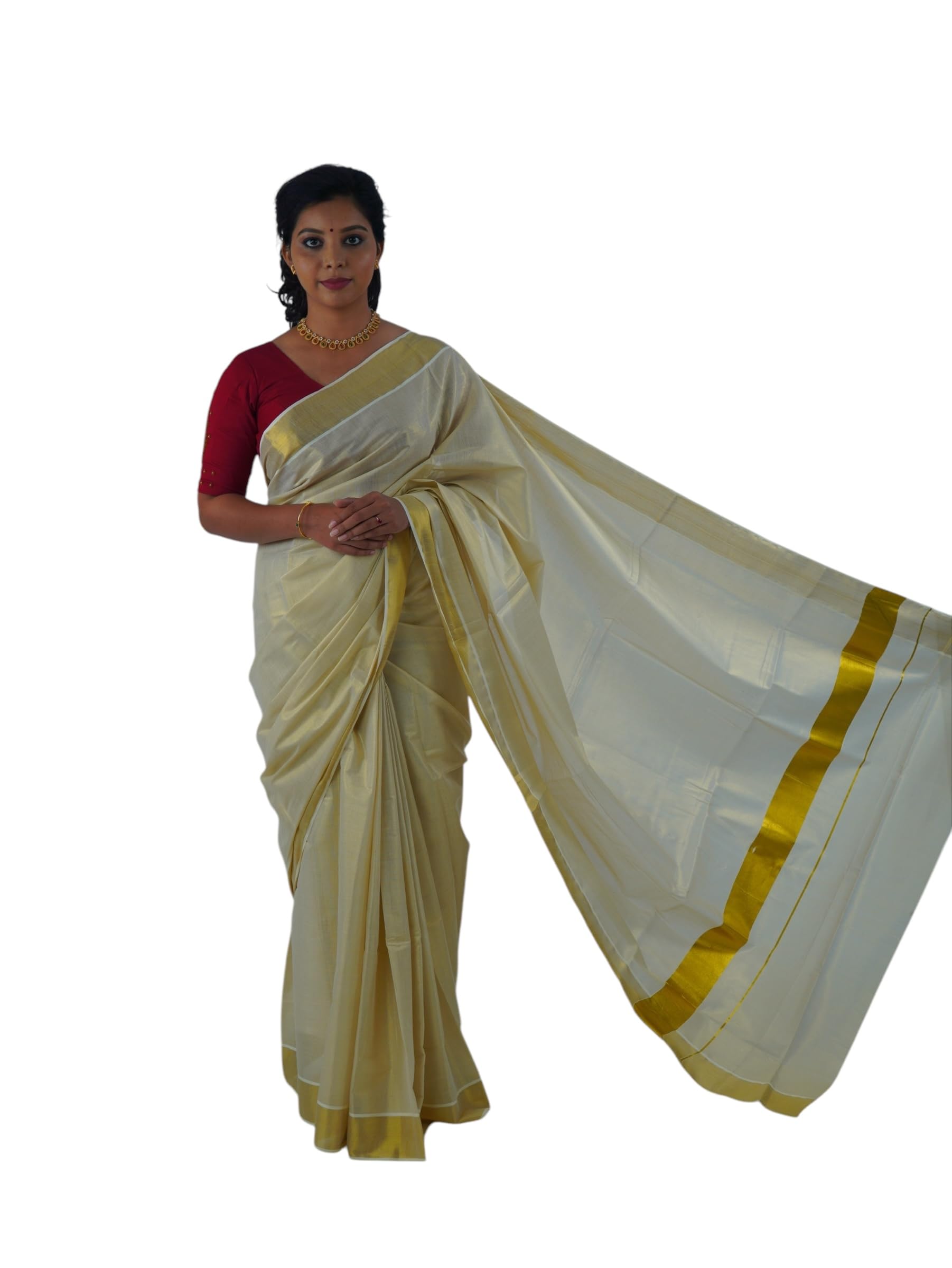 Kuthampully Women's Kasavu Saree Tissue with Running Blouse Piece KPSS-70