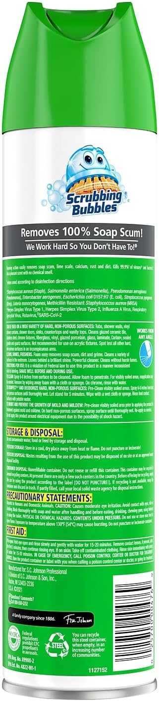 Scrubbing Bubbles Disinfectant Restroom Cleaner Ii, Rain Shower Scent, 25 Oz Aerosol Spray 1 Count (Pack of 1)