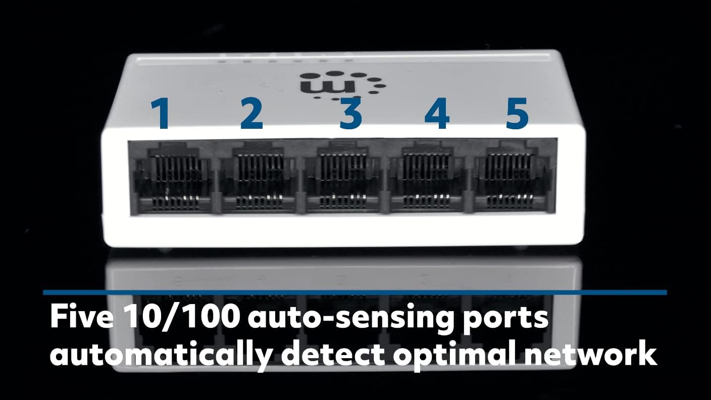 Manhattan 5 Port Fast Ethernet Switch – 10/100 Mbps - Computer Desktop Internet Networking Splitter LAN Hub Router