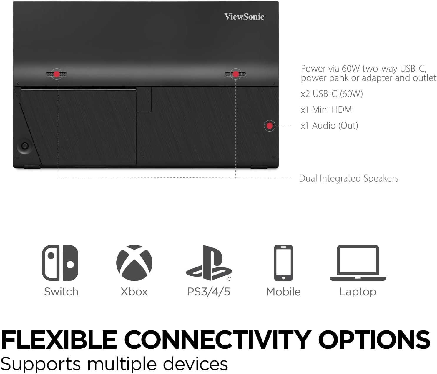 VIEWSONIC Portable 1080p IPS Monitor with 60W USB-C and Mini HDMI