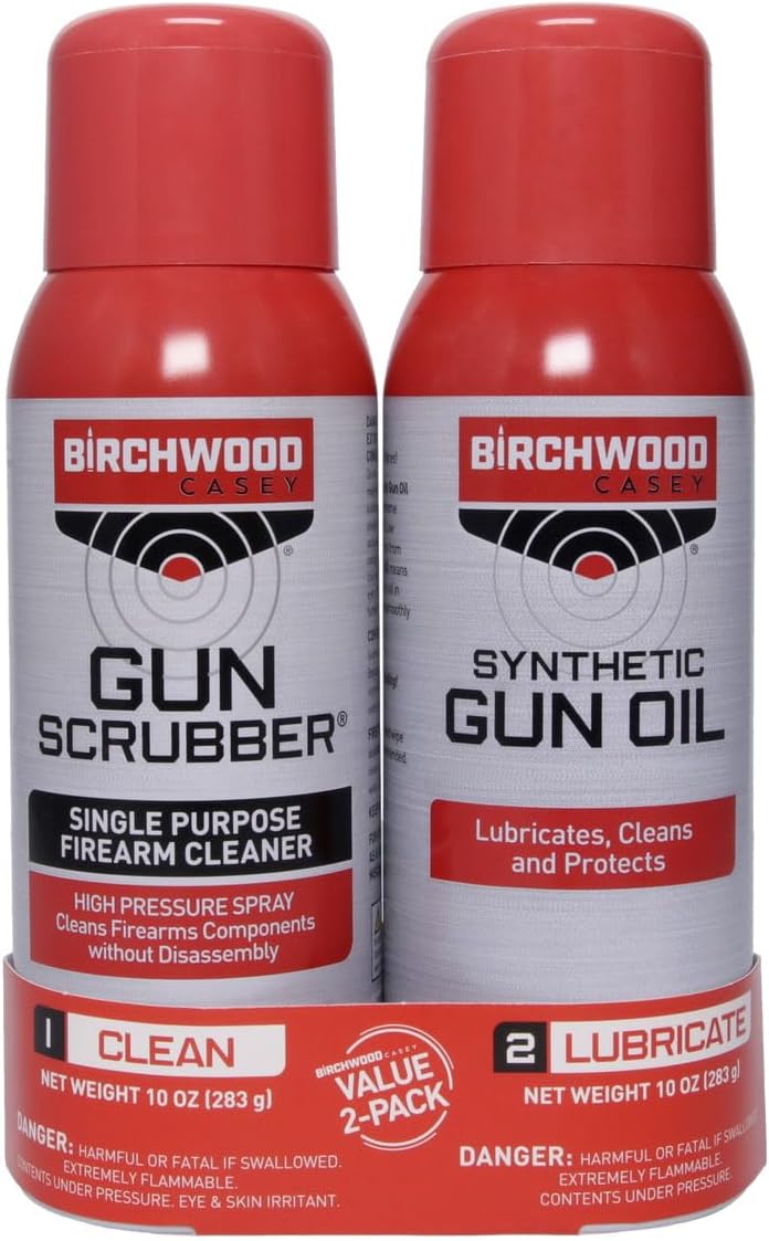Birchwood Casey Gun Scrubber - Single Purpose Gun Cleaner & Synthetic Oil for Lubricating & Protection 10 FL OZ CAN EACH