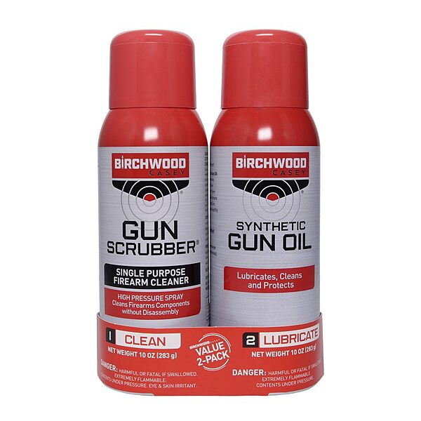 Birchwood Casey Gun Scrubber - Single Purpose Gun Cleaner & Synthetic Oil for Lubricating & Protection 10 FL OZ CAN EACH