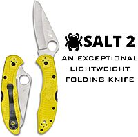 Spyderco Salt 2 Lightweight Knife with 3" H-1 Ultra-Corrosion Resistant Steel Blade and Yellow FRN Handle - PlainEdge