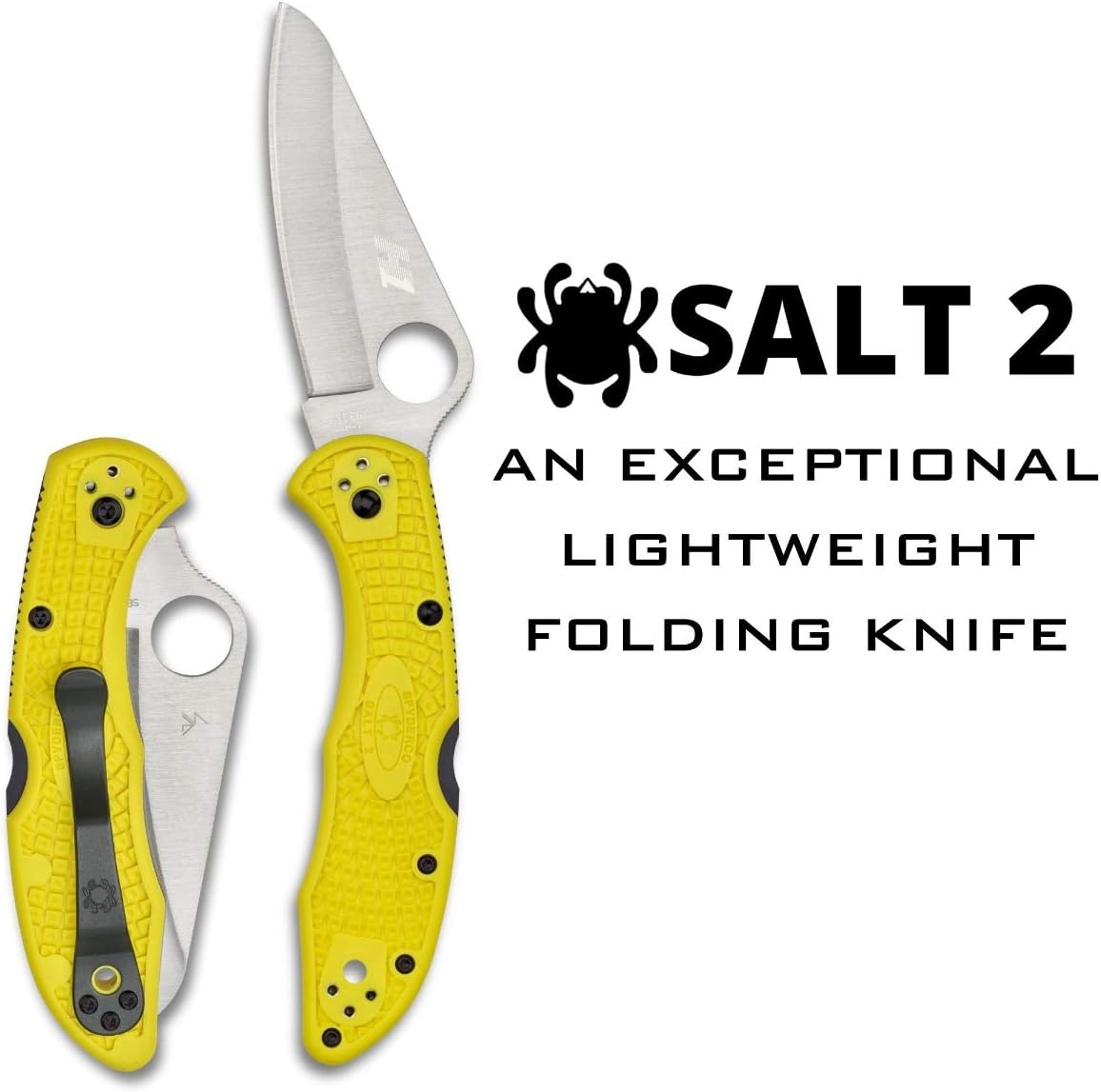 Spyderco Salt 2 Lightweight Knife with 3" H-1 Ultra-Corrosion Resistant Steel Blade and Yellow FRN Handle - PlainEdge