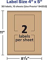 Avery Kraft Brown Rectangle Labels, Sure Feed Technology, 4" x 5"