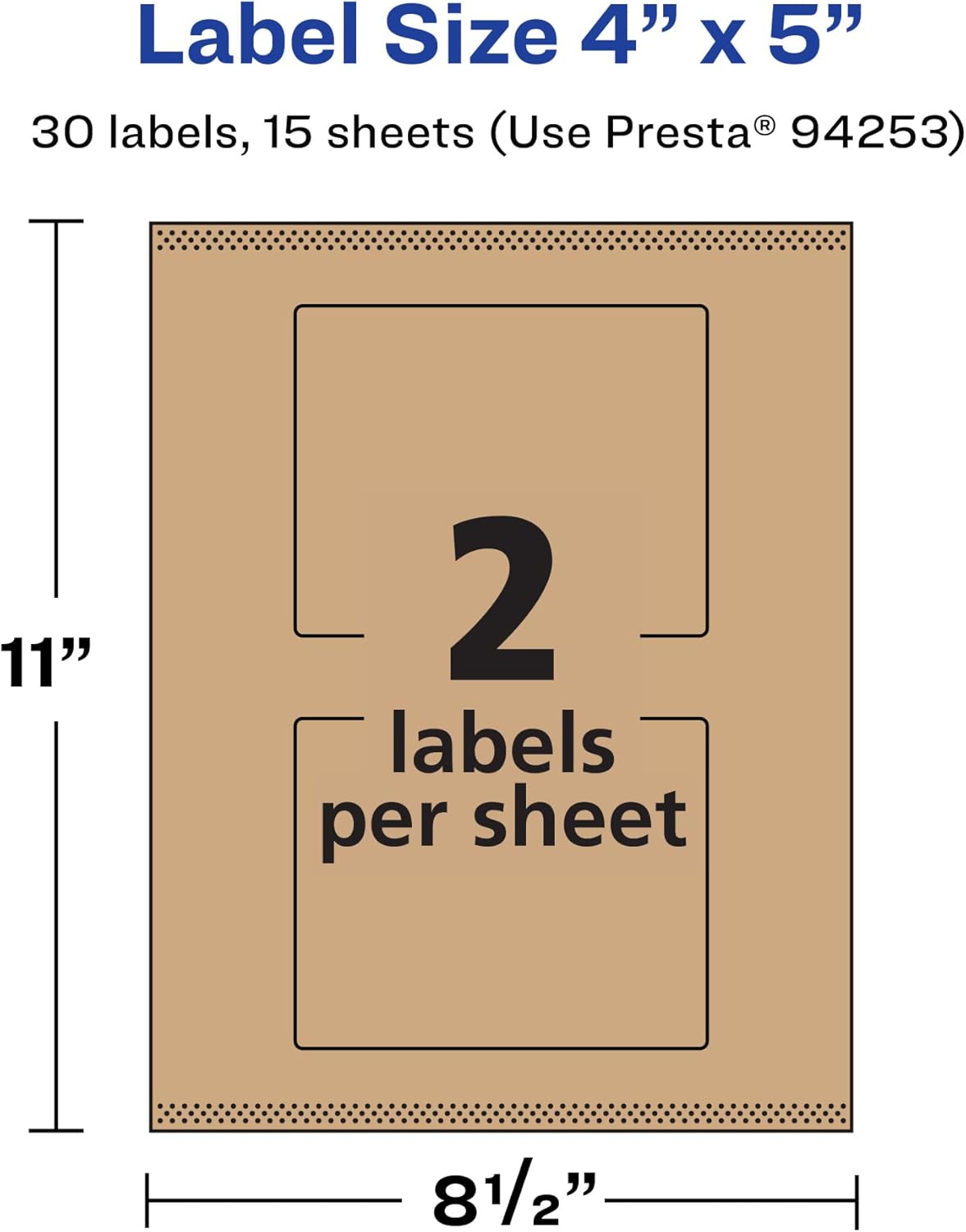 Avery Kraft Brown Rectangle Labels, Sure Feed Technology, 4" x 5"
