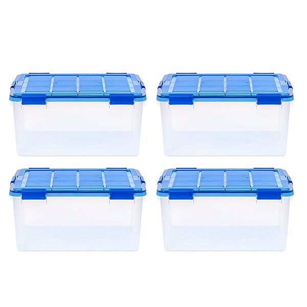 Iris Ultimate Weatherpro Storage Boxes, 23-5/8inL x 20-1/16inW x 16-3/16inH, 60 Qt, Clear, Set Of 4 Boxes