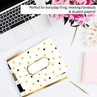 BARKER CREEK Designer File Folders Set of 12, Gold, Multi-Design Set with Gold on Outside, Cream on Inside, Letter-Size 1/3 Cut Tabs, Pack of 12 (1337) 12pt Cardstock