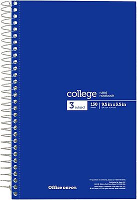 Office Depot® Wirebound Notebooks, 6" x 9-1/2", 3 Subjects, College Ruled, 150 Sheets, Assorted Colors, Pack Of 6 Notebooks