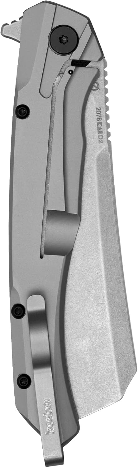 Kershaw Strata Cleaver Pocket Knife, D2 Steel, 4 inch Blade, Stonewashed Finish, Pocketclip
