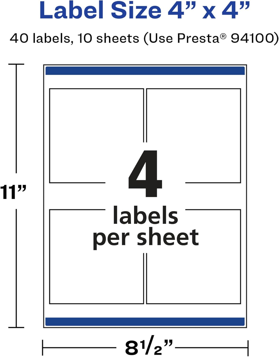 Avery Glossy White Square Labels, Sure Feed Technology, 4" x 4", Permanent Adhesive, Laser/Inkjet Printable