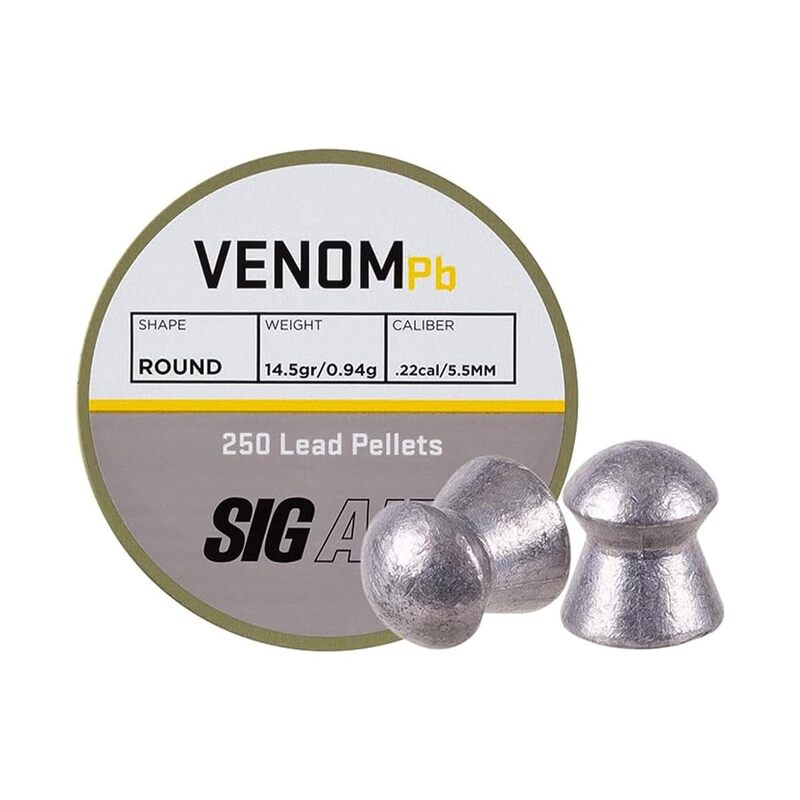 Sig Sauer Venom Lead .22 Pellets | 14.5Gr Round-Topped Air Ammunition for ASP CO2 Airguns, Pellet-Firing Air Pistols, Break Barrel & PCP Air Rifles, 250Ct