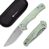 SENCUT Crowley Pocket Knife Button Lock Folding Knife for EDC, Natural G10 Handle Stonewashed D2 Blade Foldable Knife