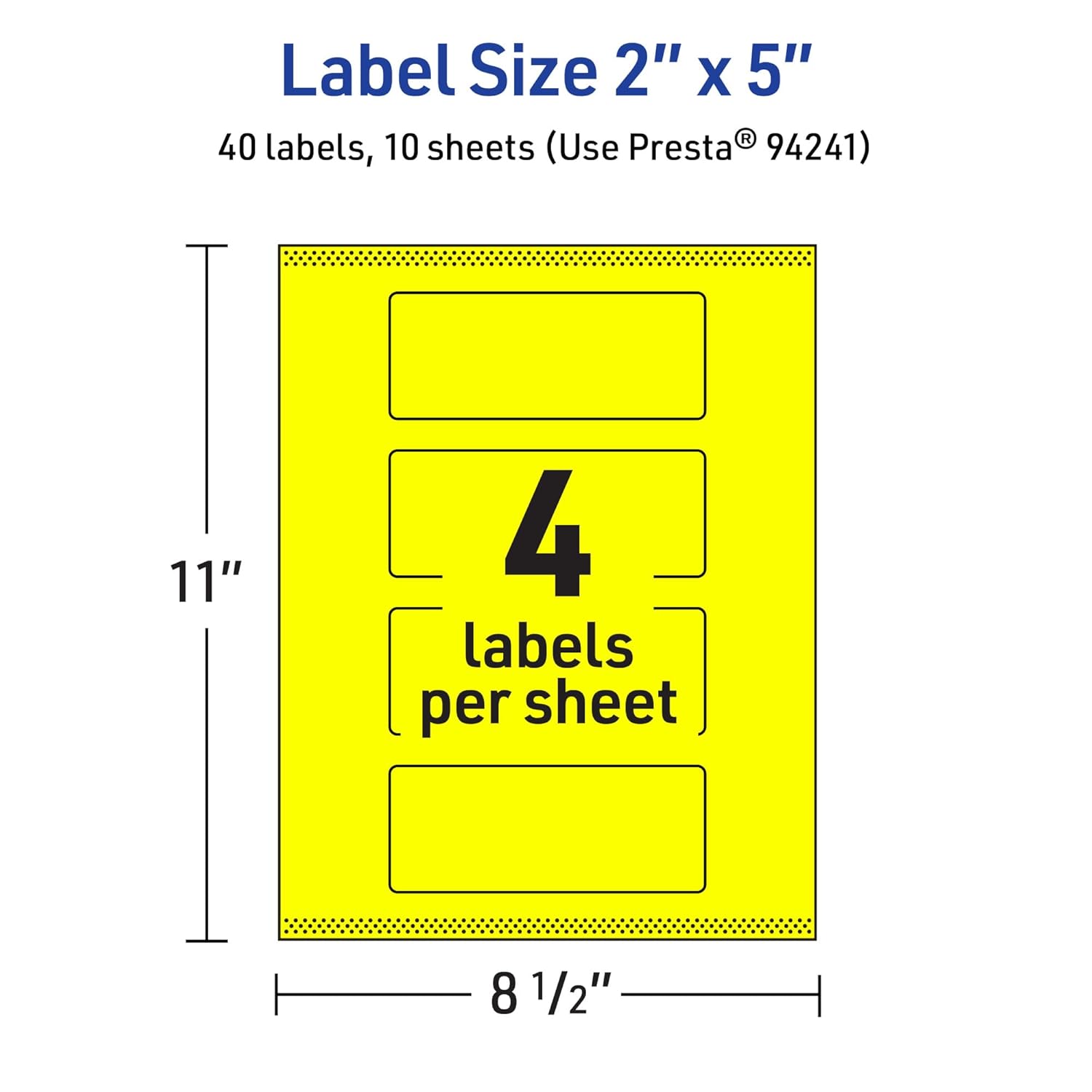 Avery Printable Rectangle Labels, Sure Feed Technology, 2" x 5", Neon Yellow, Print-to-The-Edge, Laser/Inkjet Printable