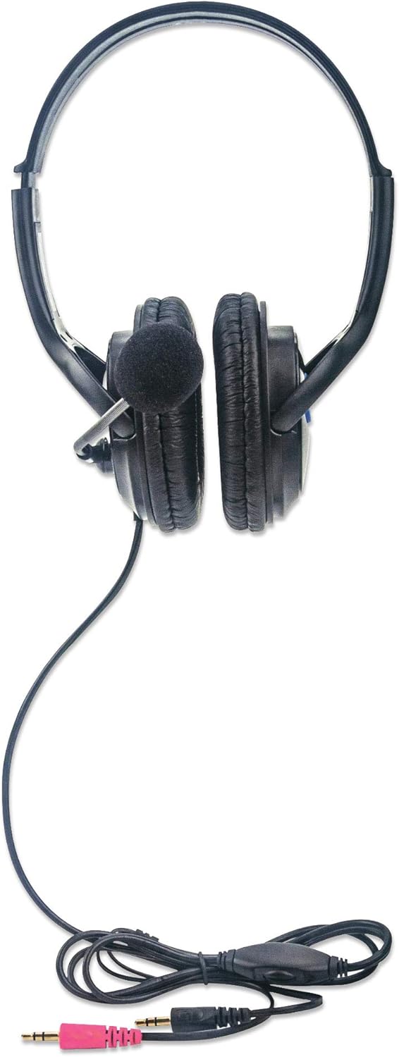 Manhattan Stereo Headset — Lightweight Over-Ear Design, 6 ft. (1.8 m) Cable, Two 3.5 mm Plugs, Adjustable Mic