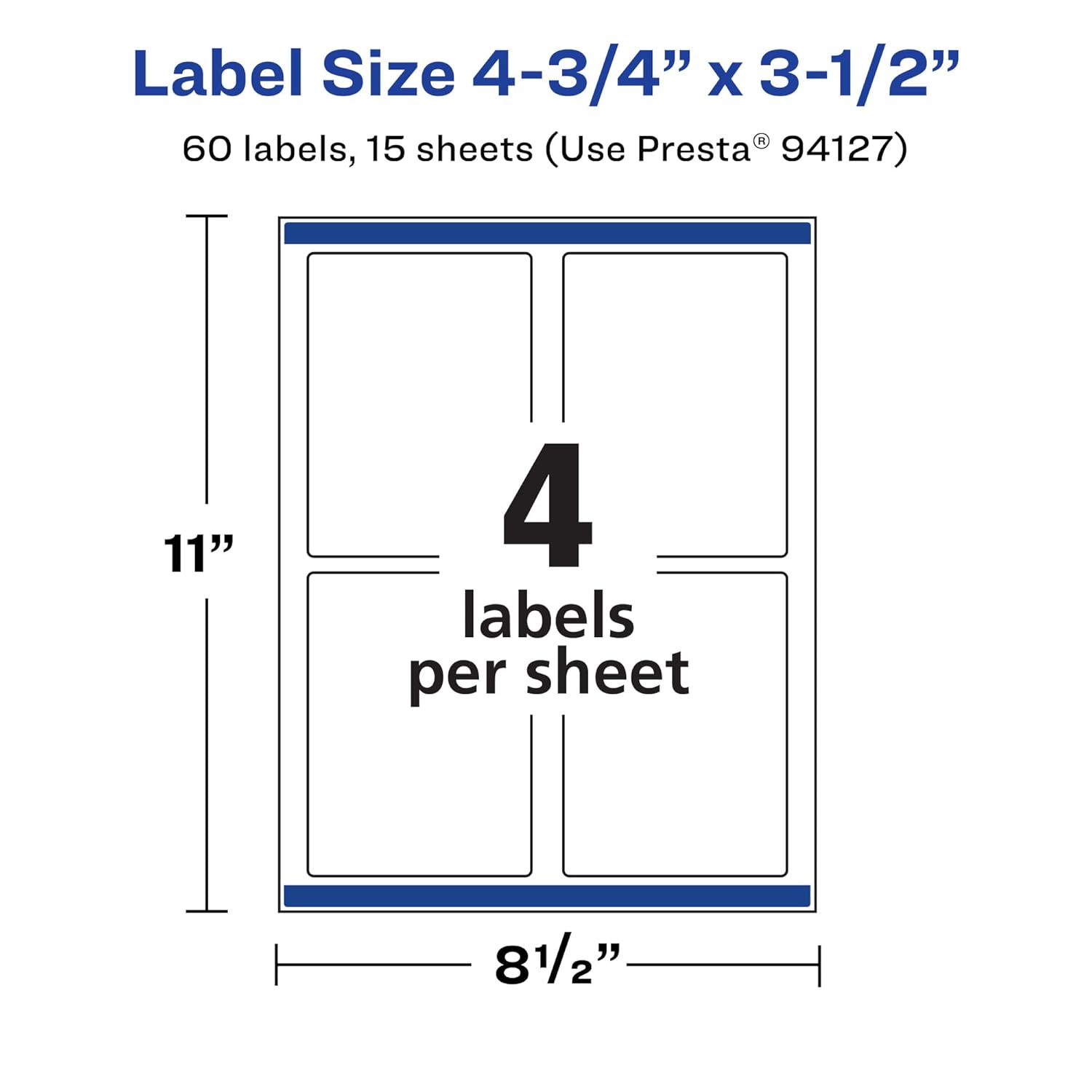 Avery Matte White Removable Rectangle Labels, Sure Feed Technology, Print-to-The-Edge, 4.75" x 3.5", 60 Removable Labels