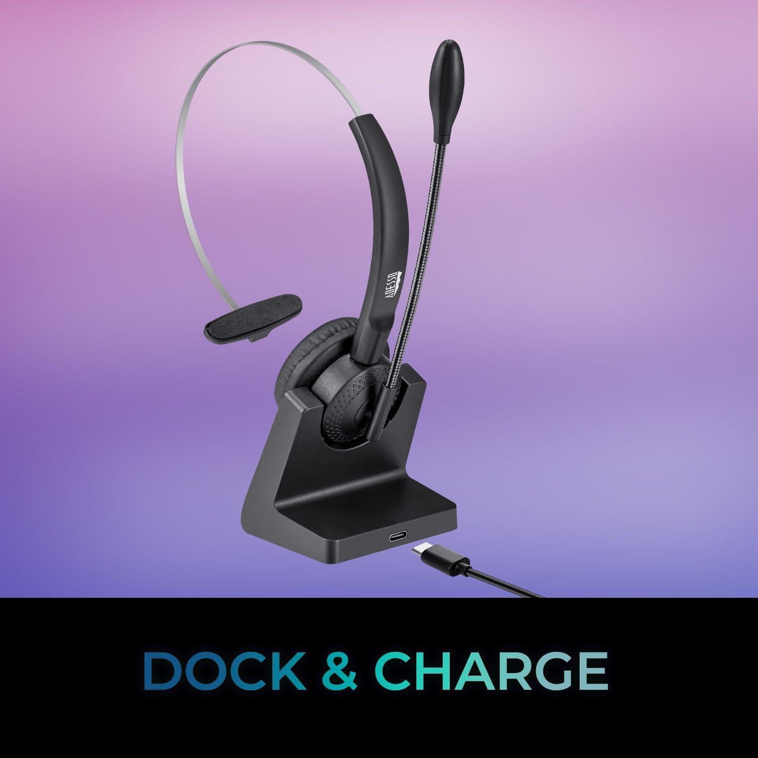 ADESSO Xtream P300 Bluetooth Single Ear Headset with Charging Dock 14 Hour Talk Time Wireless Office Headphone