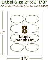Avery EcoFriendly Matte White Recycled Oval Labels, 2" x 3-1/3", Print-to-The-Edge, Matte White Labels, Permanent Adhesive, Laser/Inkjet Printable, 80 Total 80 labels